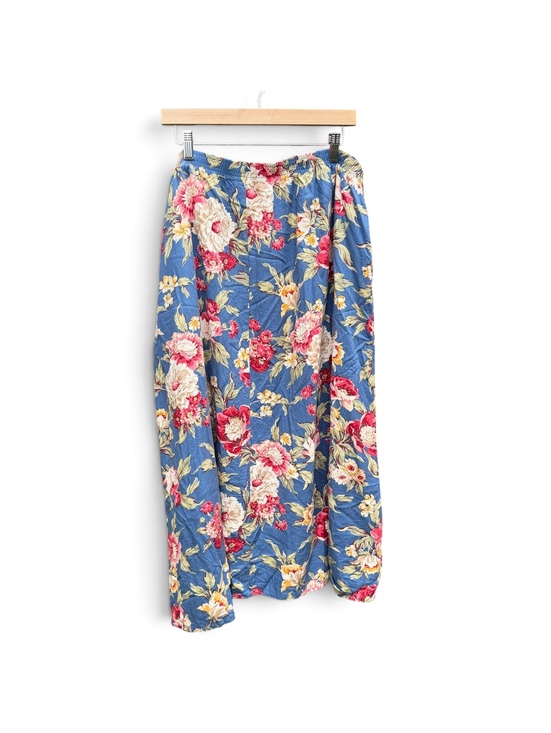 Napa Valley Dresses & Skirts - Vintage 90s Napa Valley Blue Floral Rayon Skirt Size 2X